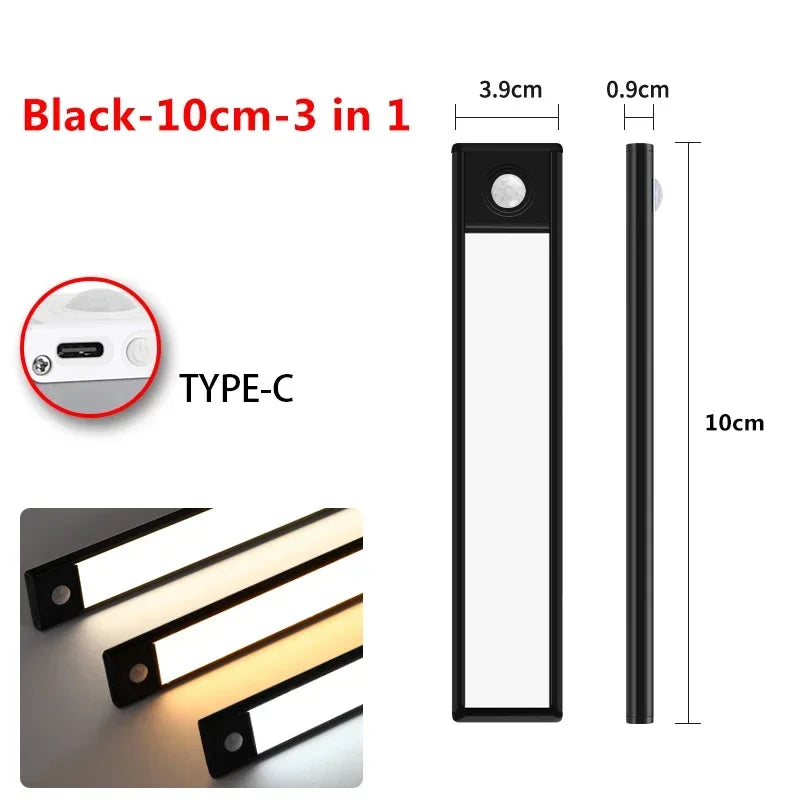 Magnetic Motion Sensor LED Cabinet Light – Black 10cm, 3-in-1