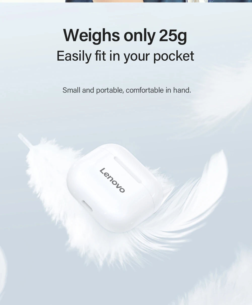 Lenovo LP40 TWS Wireless Earbuds – Bluetooth 5.0 In-Ear Headphones with Mic