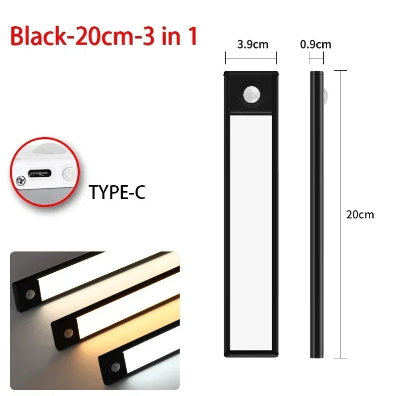Magnetic Motion Sensor LED Cabinet Light – Black 20cm, 3-in-1
