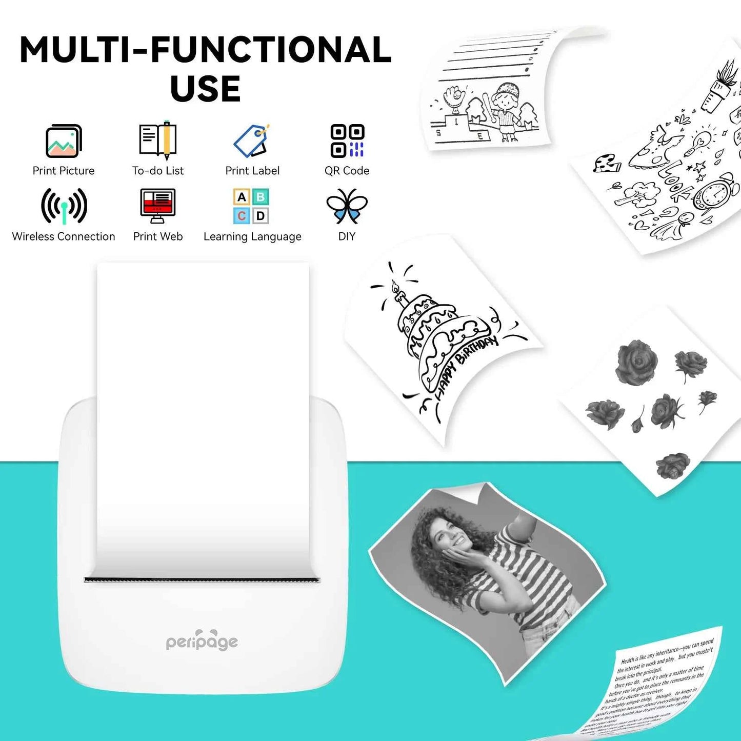 PeriPage Mini Printer, Small Photo Printer for Study Photos Notes,Thermal Sticker Printers Compatible with IOS/Android