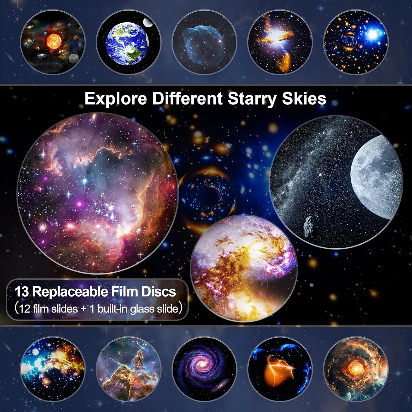 13-in-1 HD Galaxy Projector | 360° Rotation, Adjustable Focus & Auto Timer