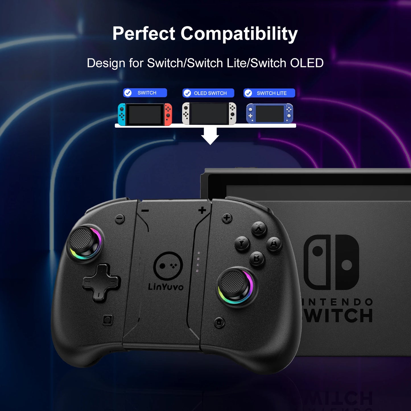 AyeBeau Wireless Controller for Nintendo Switch, OLED & Lite – Hall Effect Joysticks, Gyro, RGB