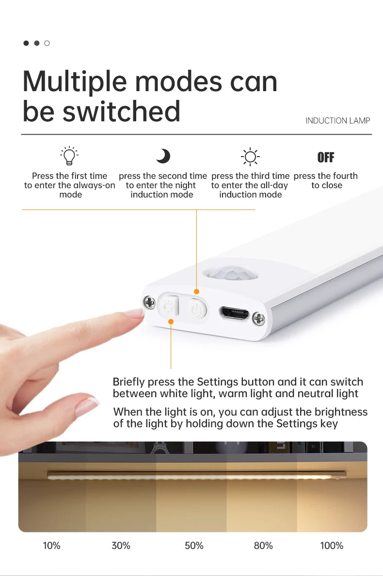 Magnetic LED Under-Cabinet Light with Motion Sensor | USB Rechargeable