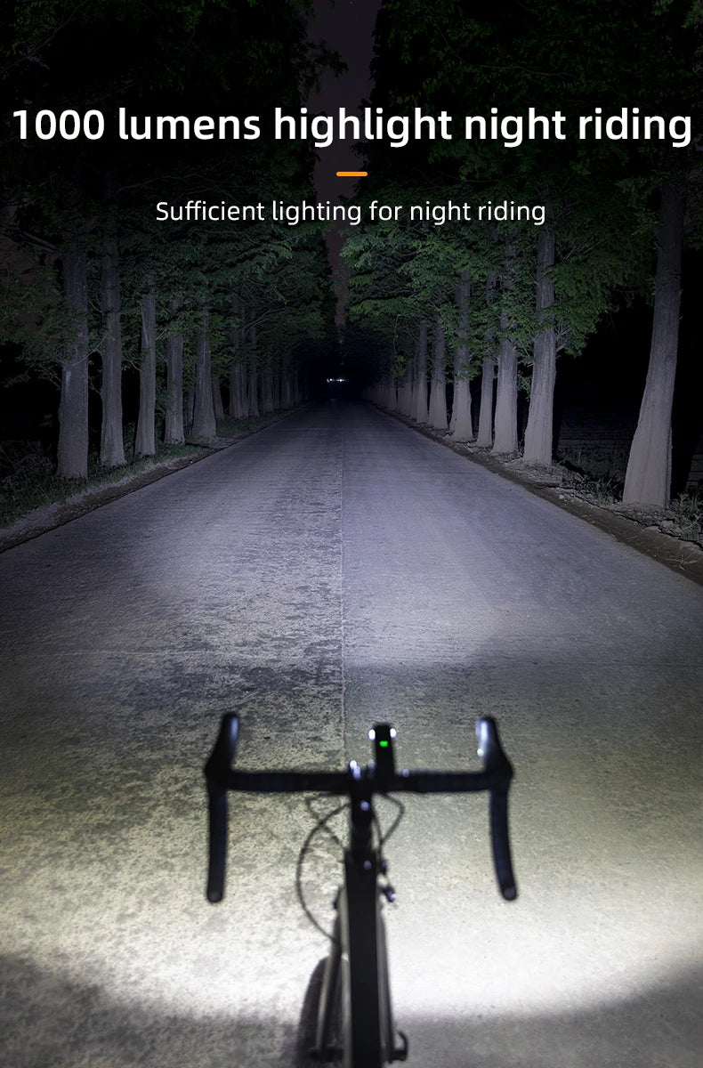 ROCKBROS RHL1000 Bike Front Light – 1000LM, IPX6, USB-C Rechargeable