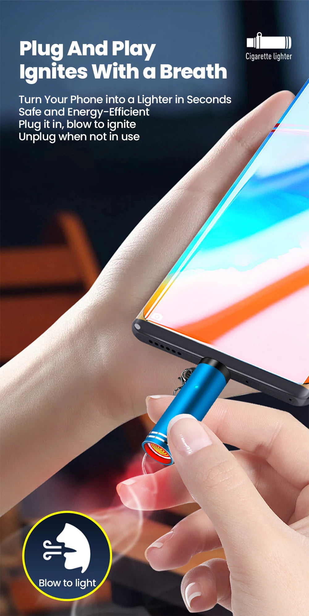 Mini Type-C Aansteker – USB-C Elektrische Aansteker voor iPhone & Android