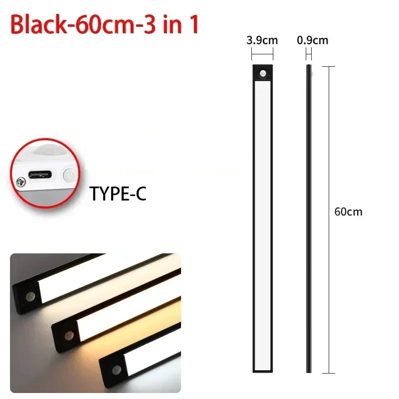 Magnetic Motion Sensor LED Cabinet Light – Black 60cm, 3-in-1