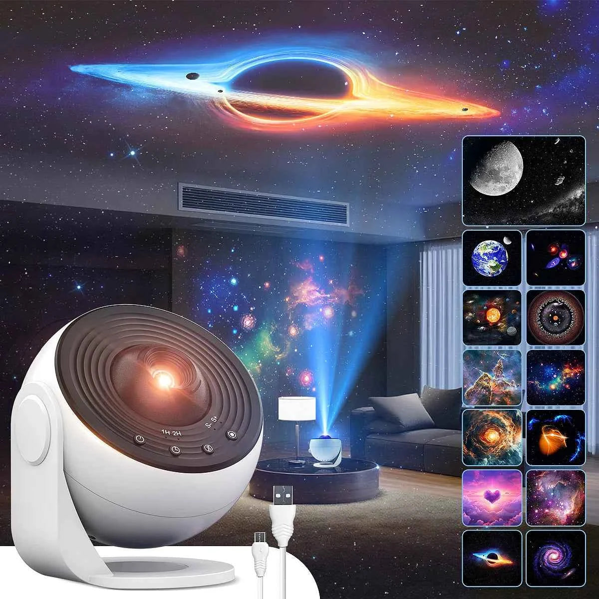 13 in 1 HD Galaxy Projecto, 360° Rotating,Timer Funtion Adjustable Focal Length Planetarium  Night Light with for Bedroom