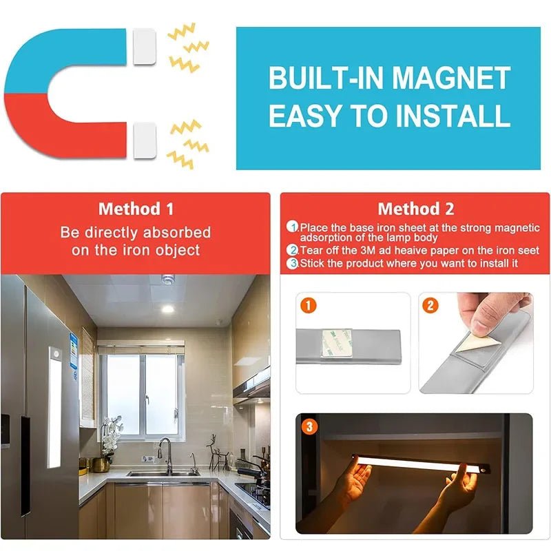 Magnetic LED Under Cabinet Light – Motion Sensor & Rechargeable
