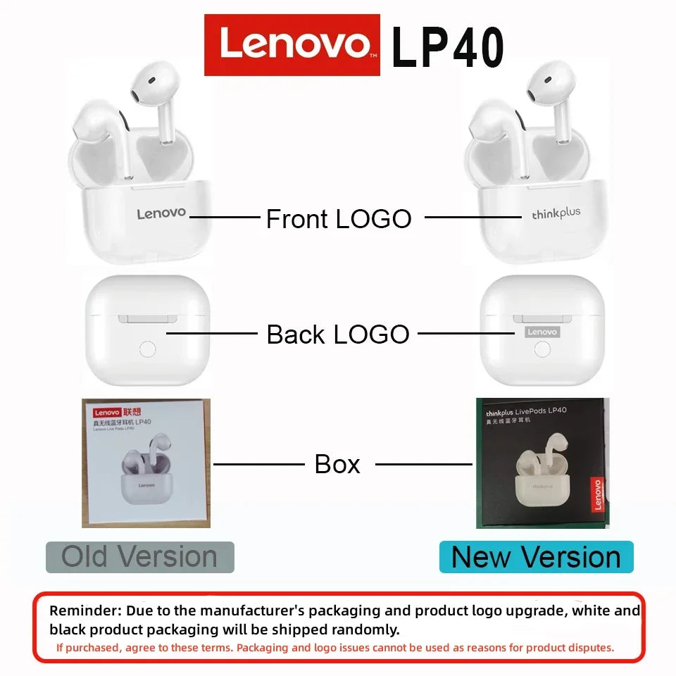 Lenovo LP40 TWS Wireless Earbuds – Bluetooth 5.0 In-Ear Headphones with Mic