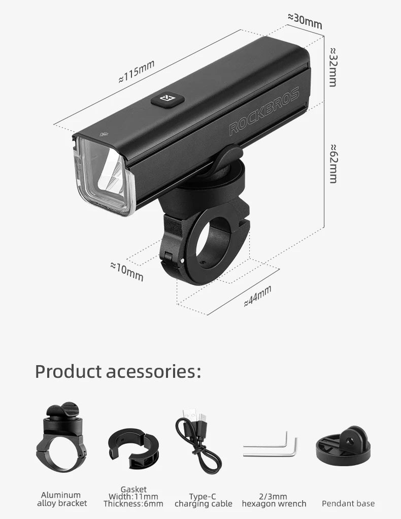 ROCKBROS RHL1000 Bike Front Light – 1000LM, IPX6, USB-C Rechargeable