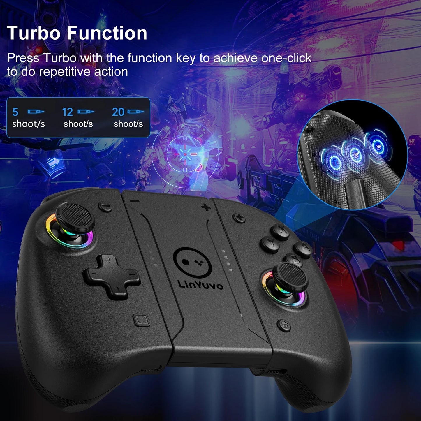 AyeBeau Wireless Controller for Nintendo Switch, OLED & Lite – Hall Effect Joysticks, Gyro, RGB