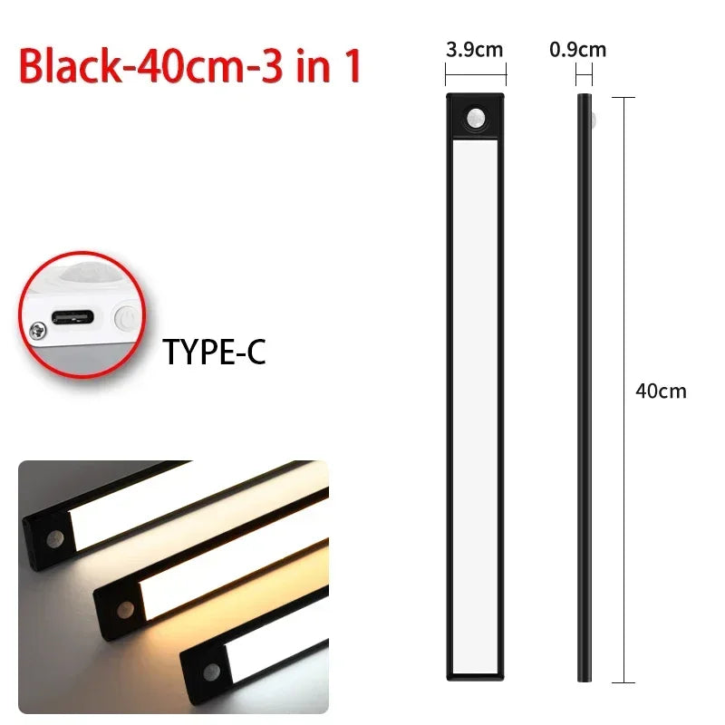Magnetic Motion Sensor LED Cabinet Light – Black 40cm, 3-in-1