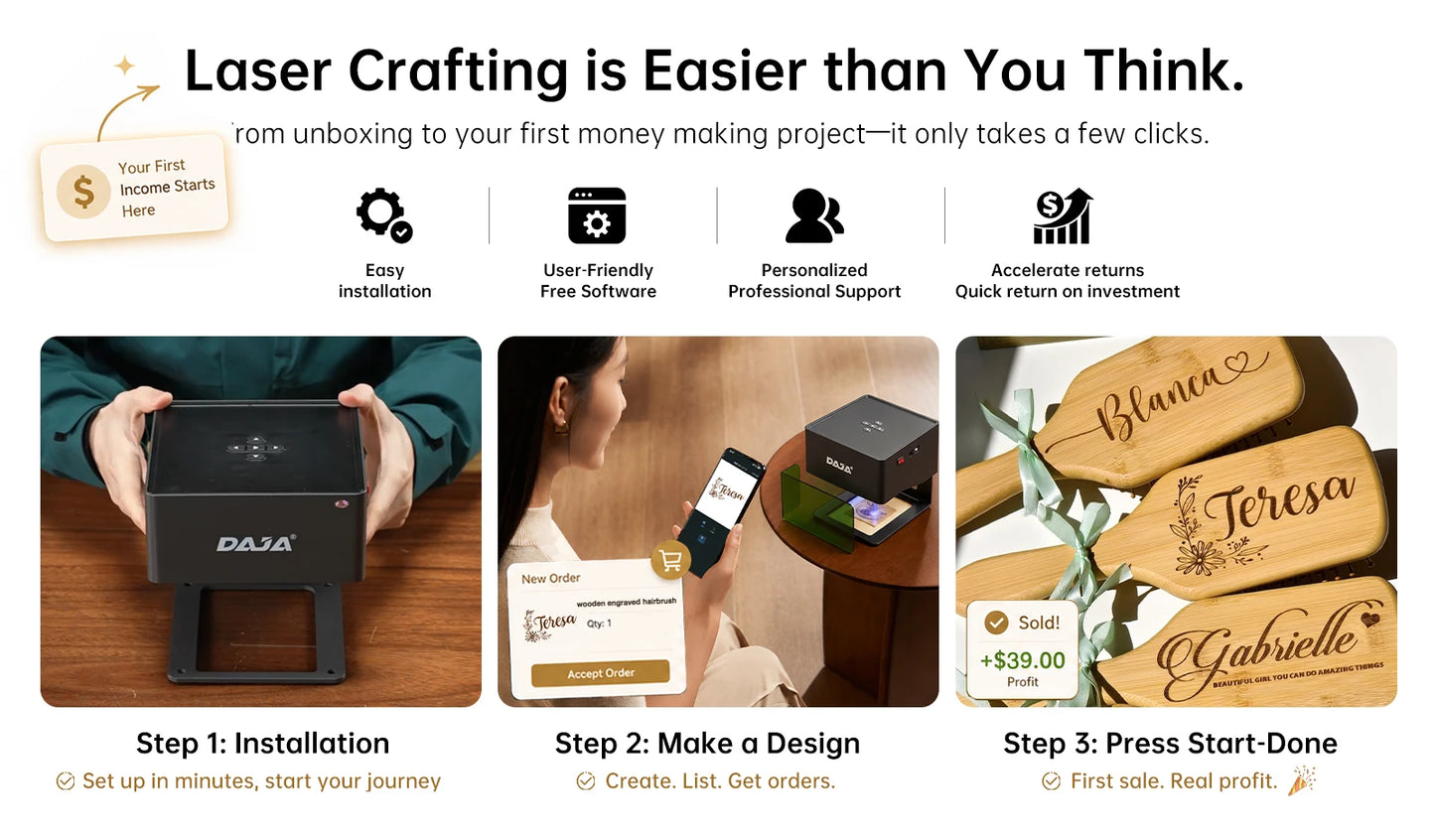 DAJA DJ6 Mini Portable Laser Engraver – 3W Bluetooth CNC for Wood, Leather & Metal