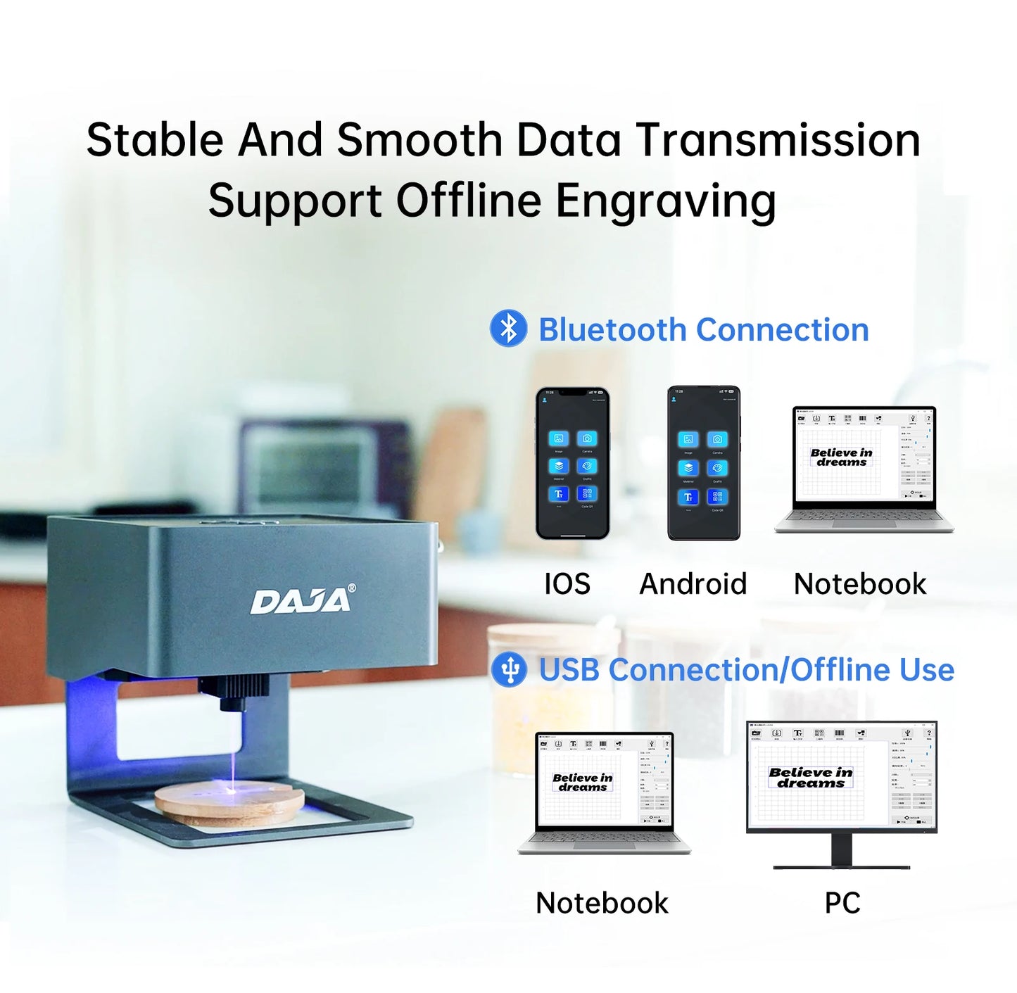 DAJA DJ6 Mini Portable Laser Engraver – 3W Bluetooth CNC for Wood, Leather & Metal