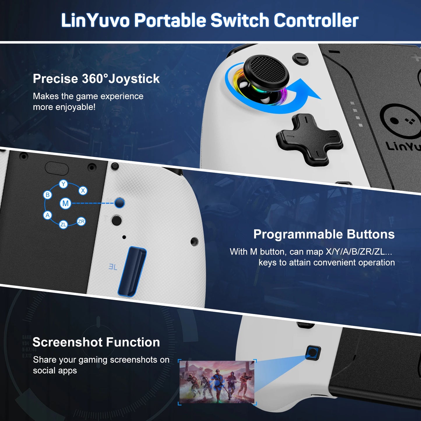 AyeBeau Wireless Controller for Nintendo Switch, OLED & Lite – Hall Effect Joysticks, Gyro, RGB